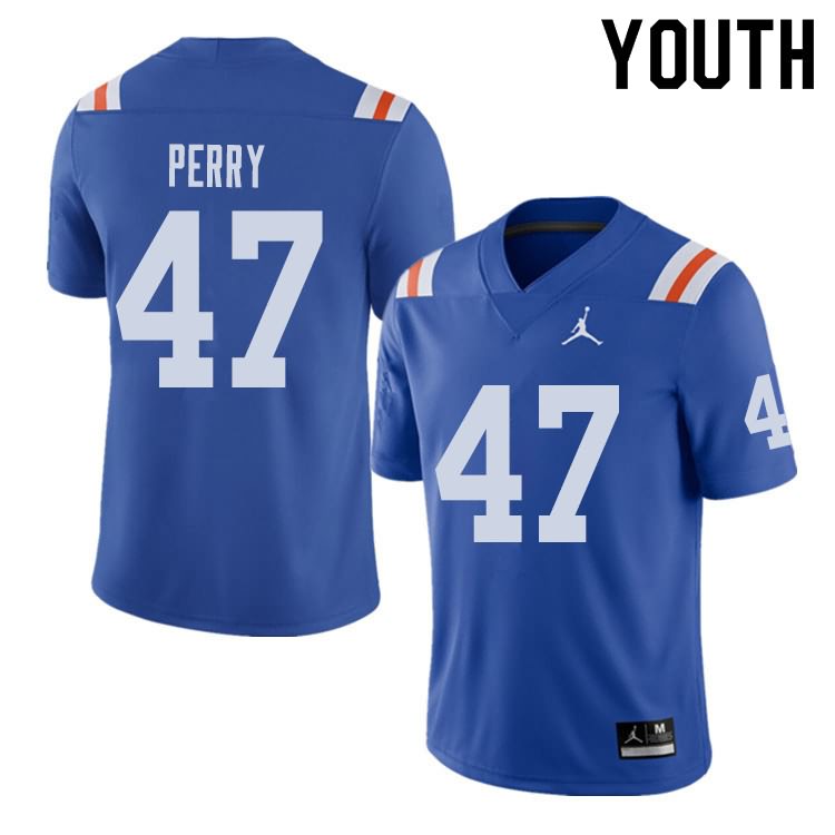 Youth NCAA Florida Gators Austin Perry #47 Stitched Authentic Alternate Jordan Brand Royal Throwback College Football Jersey GAB3865WS